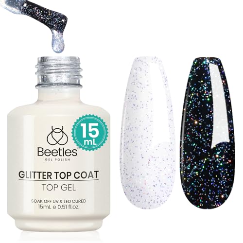 Beetles No Wipe Glitter Gel Top Coat 15ml - Reflective Silver Sparkle Finish