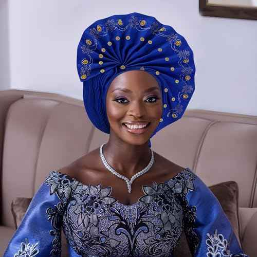 Nigerian beaded headwear Exquisite handmade African fan-shaped women's headscarf,suitable for weddings and special occasions