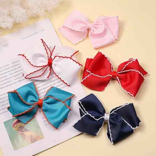 12PCS 5 Inch Hair Bows for Girls Alligator Clips Grosgrain Ribbon Unicorn Rainbow Big Bows Clips Hair Barrettes Accessories for Little Girls Kids Toddlers Teens