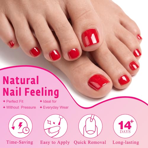 AddFavor Tomato Red Press On Toenails - 144pcs Full Cover Fake Nails for Women