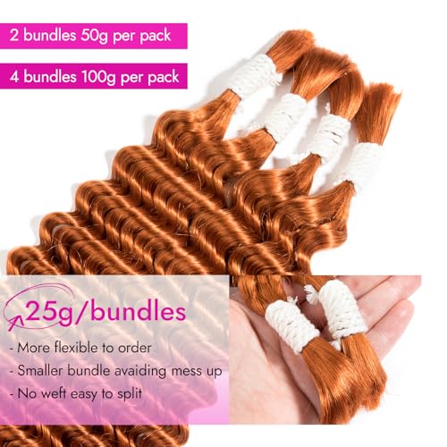 Gopukso 16 Inch Ginger Human Braiding Hair - 4 Bundles Deep Wave