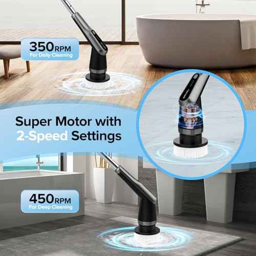 G2-Pro Electric Spin Scrubber - IPX7 Waterproof 10-in-1 Shower Cleaner Brush, Retractable Handle & 2-Speed for Bathroom, Bathtub, Kitchen, Tile Floors