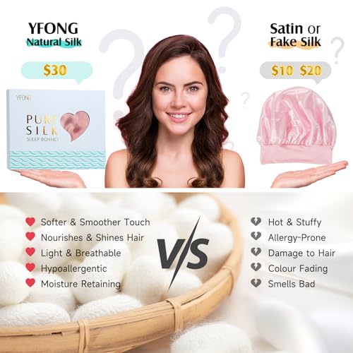 YFONG 22 Momme Mulberry Silk Bonnet for Women - Non-Slip Sleep Cap