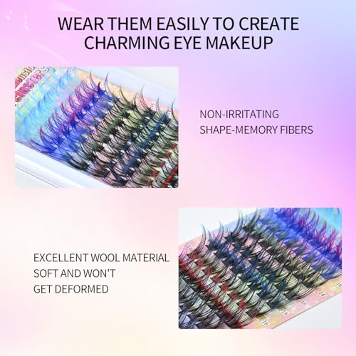Colored Eyelash Clusters DIY Kit - 6 Colors, 14/16mm D Curl (96pcs)