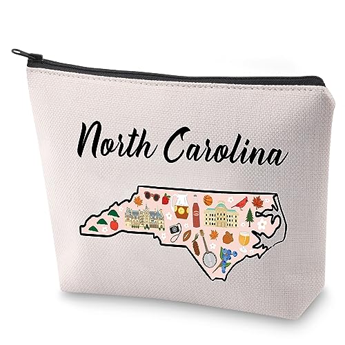 BLUPARK North Carolina Map Cosmetic Bag - Travel Makeup Bag Gift For Someone Moving