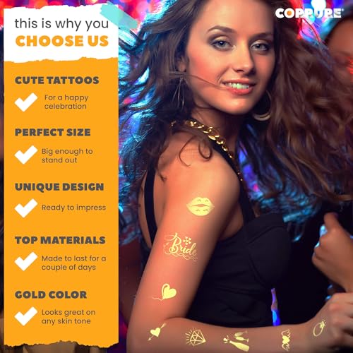 CORRURE Gold Temporary Tattoos - 38pcs Bachelorette Party Favors