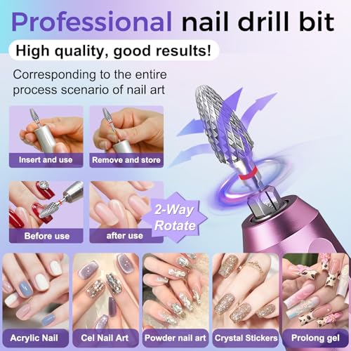 3/32" Carbide Nail Drill Bit - Fine Grit Tungsten for Acrylic & Gel Removal