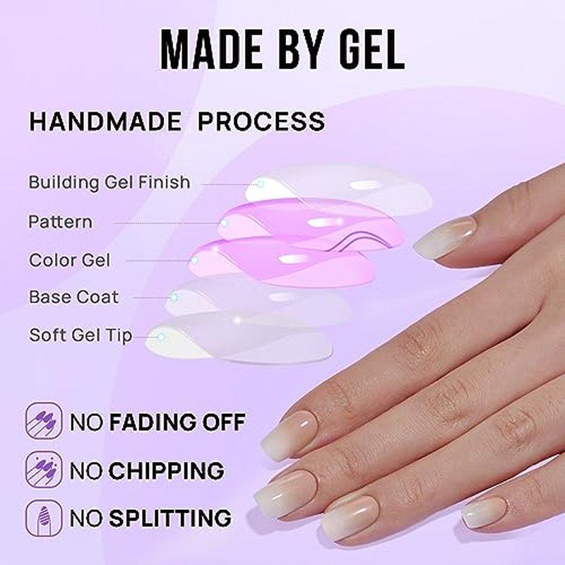 BTArtbox Square Ombre Soft Gel Press On Nails Kit - 32 Reusable Nails