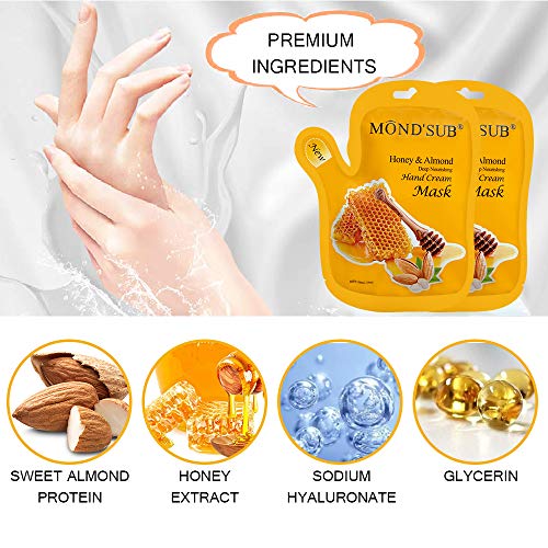 MOND'SUB Honey & Almond Hydrating Hand Mask Gloves for Dry Hands - 5 Pairs