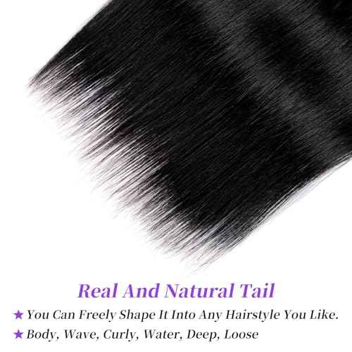 12A Brazilian Straight Bundles Human Hair 20 22 24 Inch 100% Unprocessed Virgin Hair Straight Weave Bundles Human Hair 3 Bundles (300g Natural Black)