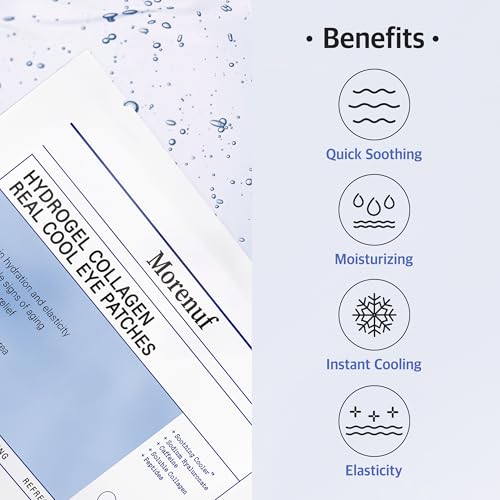 Hydrogel Collagen Real Cool 6 Pairs of Eye Patches & Hydrating Roll-On Serum Set for Dark Circles and Puffiness - Hyaluronic Acid and Caffeine Eye Serum Korean