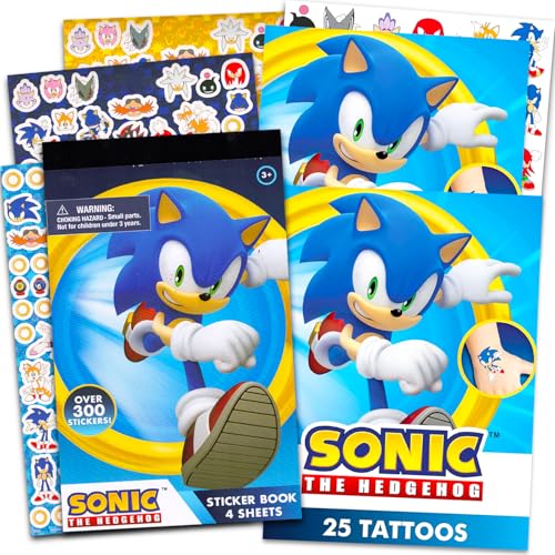 Sonic the Hedgehog Stickers and Tattoos Super Set - Bundle with 300+ Stickers and 50 Temporary Tattoos | Sonic Party Supplies for Kids
