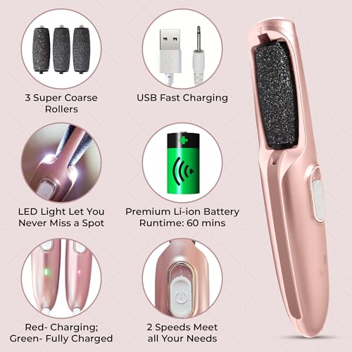 Care me Rose Gold Electric Callus Remover Wand - Rechargeable Foot File & Pedicure Tool