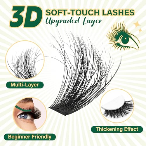 KEYYOU Lash Clusters Kit 3D Effect Eyelash Clusters Kit 280pcs 100D D Curl 9-18MIX Individual Lashes Wispy Lashes Volume Cluster Lashes Kit Natural Soft DIY Lash Extension(3D Kit-100D-D-9-18MIX)