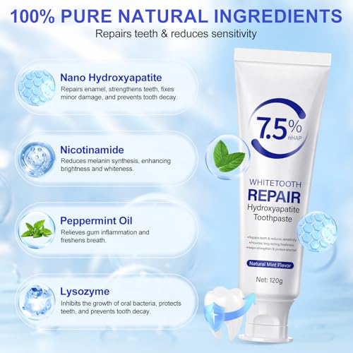 NIFEISHI Fluoride-Free 7.5% Nano Hydroxyapatite Toothpaste 2x3.4oz – Enamel Remineralizing, Sensitive Teeth