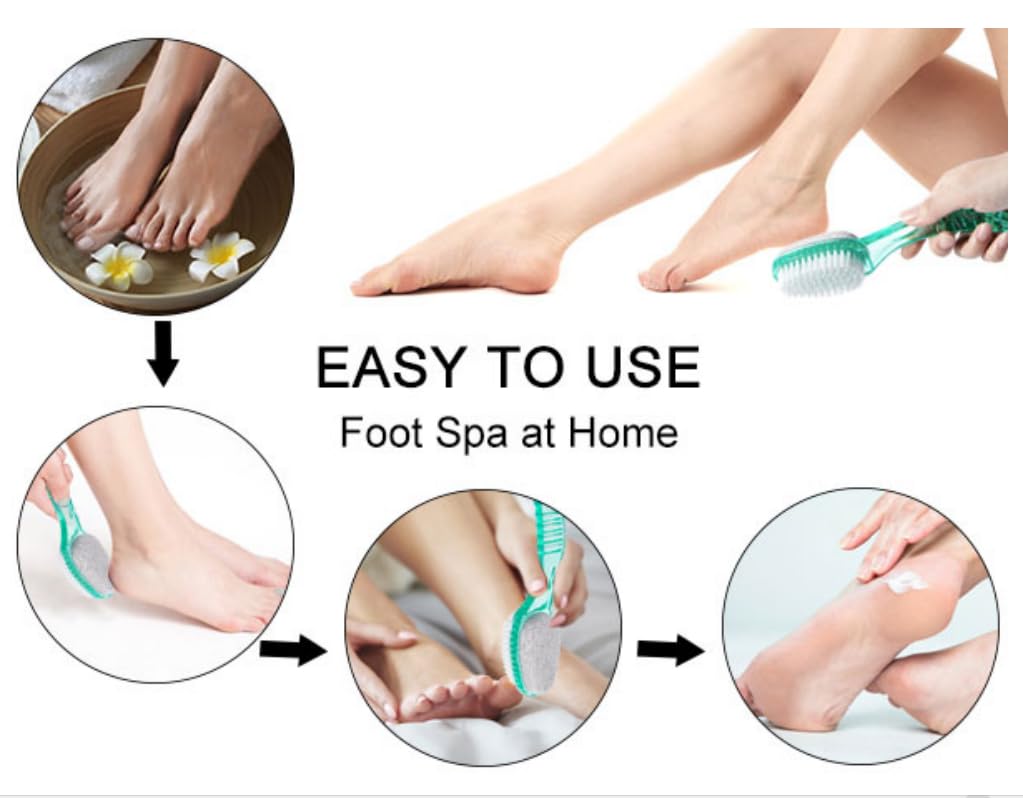 2 Pcs Foot Brush for Shower with Handle 2 in 1, Ooloveminso Large Foot Pumice Stone Brush Scrubber Foot File Calluses Remove Suitable for Horniness Foot Spa, Foot Care Smooth Skin (Green)