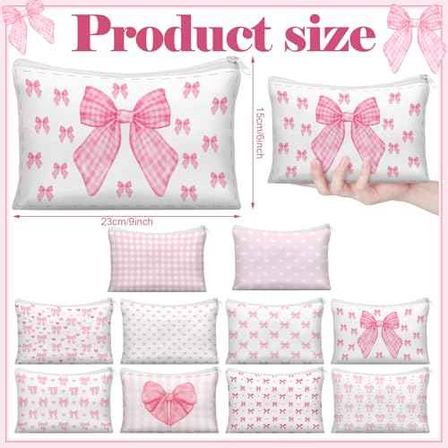 Reginary 10 Pcs Coquette Cosmetic Bag for Woman Wedding Thanksgiving Friendsgiving Day Makeup Bag Preppy Pouch Zipper Coquette Birthday Party for Team Bestie Family(Pink,Lovely Heart)