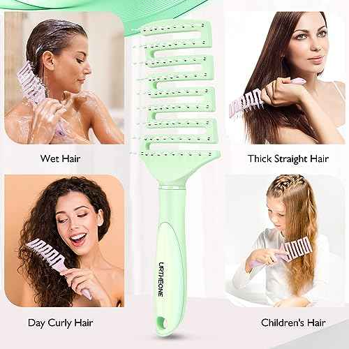 Hair Brush, Curved Vented Detangling Hair Brushes for Women Men Wet or Dry Hair,Faster Blow Drying Styling Professional Paddle Vent detangler brush (Light Green)