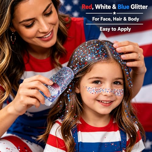 Go Ho Hexagon 1.23oz 4th of July Glitter Stick – Red White Blue Face Hair Body