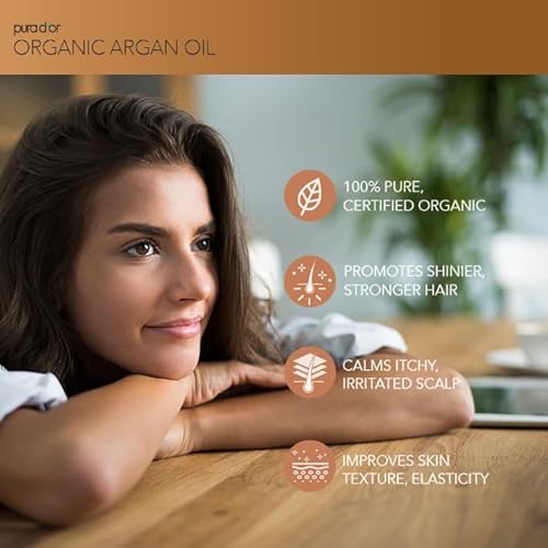 PURA D'OR 4 Oz Organic Moroccan Argan Oil ? 100% Pure Cold-Pressed Virgin Grade ? Lightweight Moisturizer for Skin, Face, Body & Hair ? Helps Dry Skin, Scalp Care, Split Ends, Nails & Cuticles