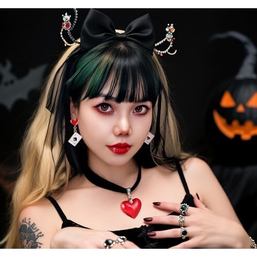 Go Ho Red White and Blue Multi-use Lip Face Paint Stick,2PC Red&Black Hearts Eyeliner Stamp,Heart-shaped Earrings and Necklace Kit,Queen Cosplay Halloween Costumes Party Accessories for Women