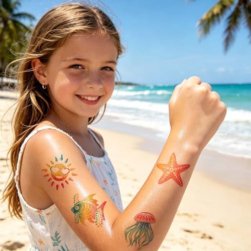 96 Glitter Hibiscus Temporary Tattoos for Hawaiian Luau Party