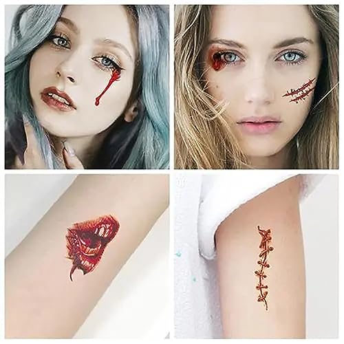 Halloween Scar Tattoos - 30 Sheets Temporary Fake Wound Stickers