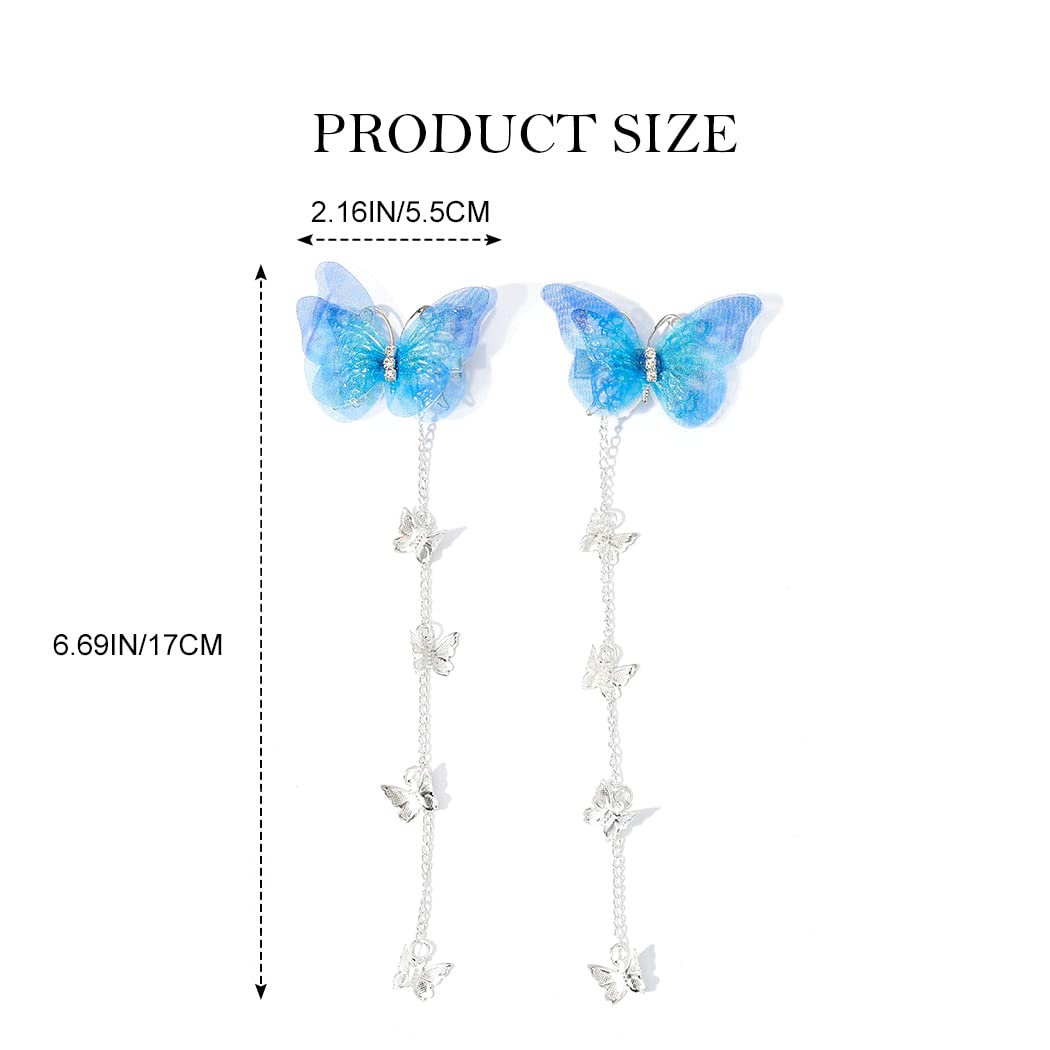 Bartosi Butterfly Hair Clips Blue Butterfly Hair Clip Tassel Hair Pins Cute Rhinestone Hair Barrettes Hair Accessories for Women and Girls (Pack of 2)