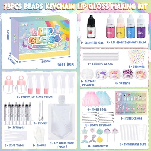 Jcoos Lip Gloss Set for Teens - DIY Lip Gloss Making Kit, Moisturizing Shine Beginner Fun