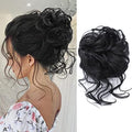 Messy Bun Hair Piece with Curly Extensions - Black