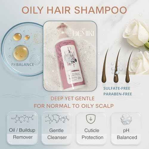 DEMIKI Shampoo for Women,Japanese Shampoo for Oily Hair, Sulfate Free & Paraben Free, Keratin Care,Organic Rose Scent, Clarifying,Moisturizing, Volumizing Hair Care, Anti Dandruff 450ml,16oz