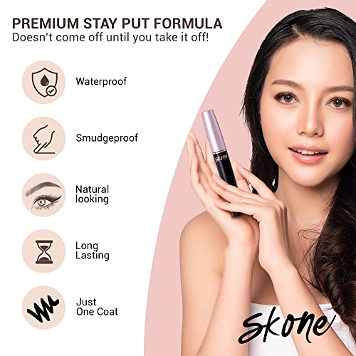 Skone Cosmetics Tattooed Eyeliner & Waterproof Mascara Bundle Duo - Pigmented Liquid Eye Liner & Quality-Smudge Proof Lashes Volumizing Mascara - Black Waterproof Eyeliner and Mascara Set