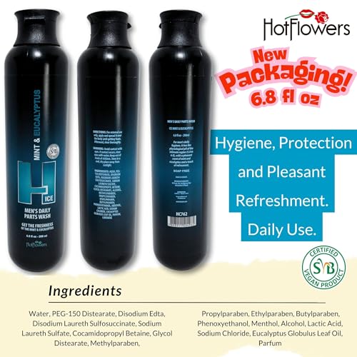 HOT FLOWERS Mint and Eucalyptus Men¡¯s Daily Intimate Wash for Essentials Body Health, 4.4 oz. each (3)