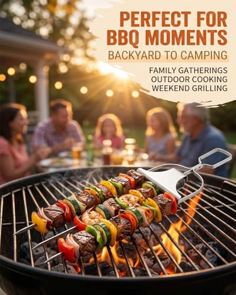 3-Prong Stainless Steel Skewers for Grilling Kabobs - Anti Spin