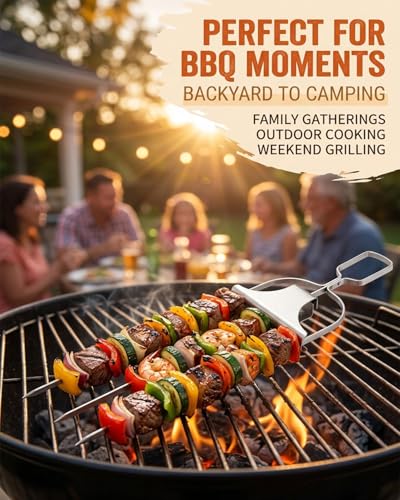 QVHWLAA 2-Pack Stainless Steel 3 Prong BBQ Skewers for Grilling Kabobs and Kebabs