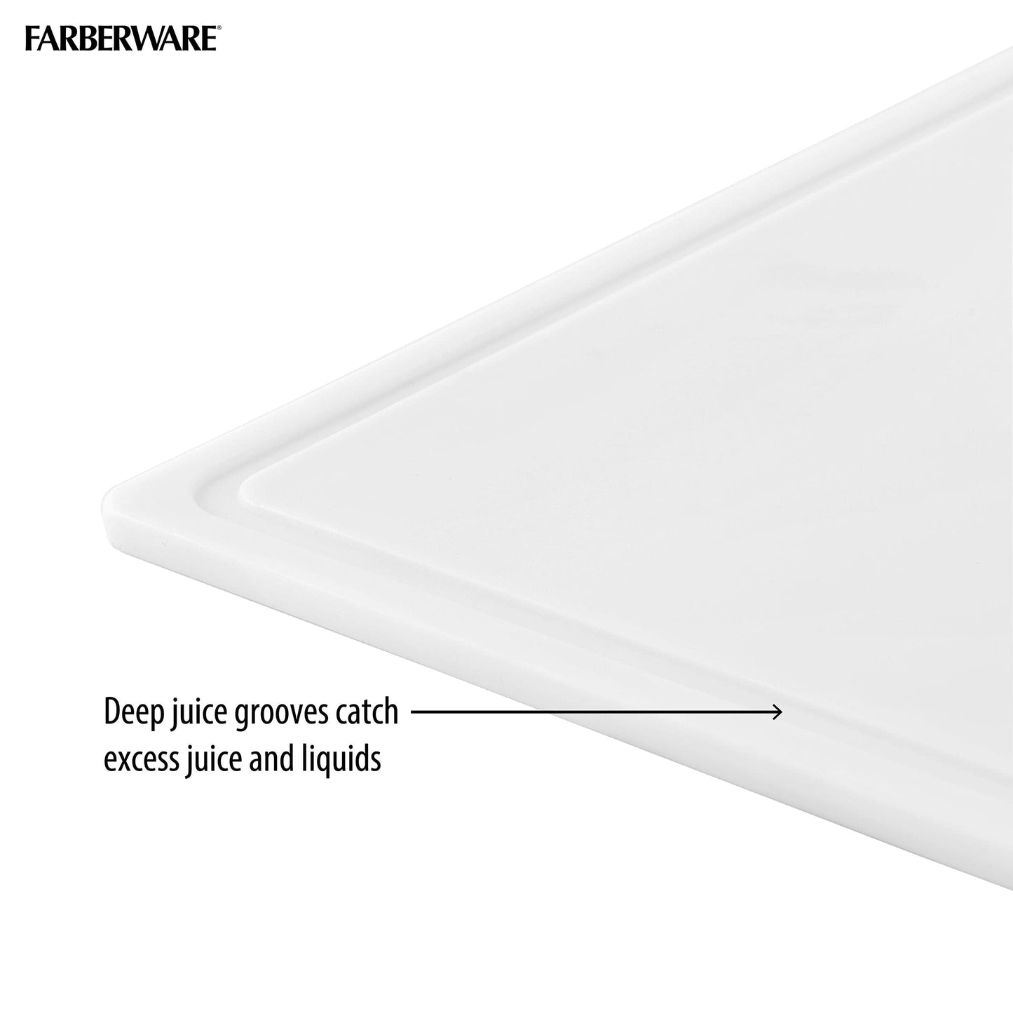 Farberware Extra-Large Plastic Cutting Board with Perimeter Juice Groove, Dishwasher-Safe Kitchen Chopping Board, 15x20-Inch, White