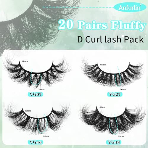 Fluffy 3D Volume Lashes 20-25MM D Curl Mixed 4 Styles 20 Pairs