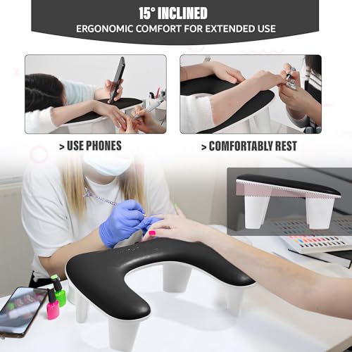 Nail Arm Rest ? U-Shaped Ergonomic PU Leather Hand Rest Comfort Cushion for Acrylic Nails Tech ? Ideal for Home & Professional Use ? Easy Clean, Waterproof & Portable
