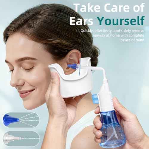 Ear Wax Removal Tool, Ear Cleaning Kits Safe Ear Irrigation Kit Ear Flush Kit for Adults Kids, Ear Wax Washer Device with LED Earwax Spoon, Basin, Bulb, Curette Kit, Towel,Tips,Storage Box,Blue,50pcs