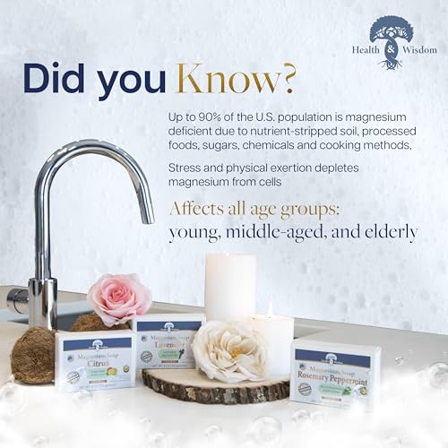 Health & Wisdom Magnesium Bar Soap ? Moisturizing Body Soap - Handmade with Aloe & Six Nourishing Plant Oils and Natural Essential Oils ? Gentle Daily Cleanser for Face & Body - Lavender - 4 oz Bar