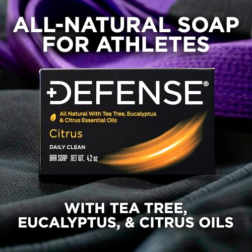 Defense Soap Citrus Bar ? All Natural Tea Tree, Eucalyptus & Citrus Essential Oils ? Post Workout Hygiene for Athletes, Sports & Active Lifestyles ? Washes Away Sweat & Body Odor ? 4.2 oz