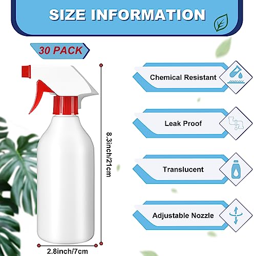 Tanlade 30 Pack 16 oz Leak Proof Spray Bottles with Red Nozzles