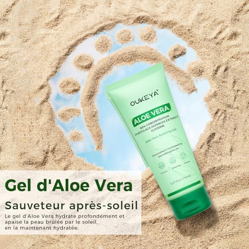 OUKEYA Aloe Vera Gel ? Soothing, Hydrating, and Nourishing for Face & Body 5.07 Fl Oz | 98% Natural Aloe Vera, Pure & Organic for After Sunburn Relief, Skincare & Hair Hydration, Calming Moisturizing