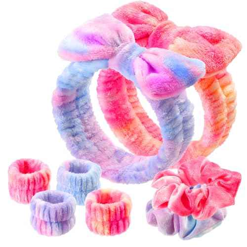 WSYUB Spa Headband and Wristband Set with Hair Scrunchies, Face Wash Headbands, Makeup Skincare Headband Wrist Bands for Washing Face