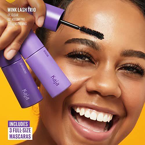 Kaja 3-in-1 Multi-tasking Mascara - Wink Lash Trio | with Panthenol, Clear Eye Lash Serum, Volumizing, Intense Length Mascaras, Black, Eye Irritation Tested