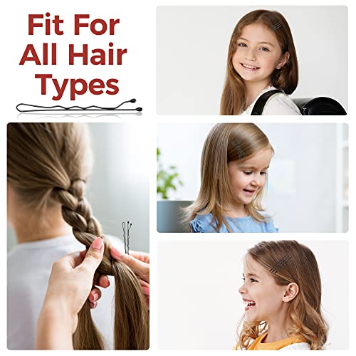 Black Bobby Pins 300 Pcs with Storage Box - 2 Inch Hair Pins for Women & Kids - Invisible Wavy Hair Clips