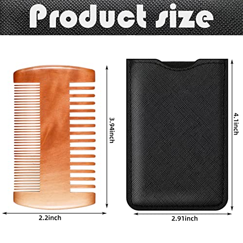 Natural Sandalwood Dual Action Beard & Moustache Combs with Faux Leather Cases (6 Pieces, Yellow)