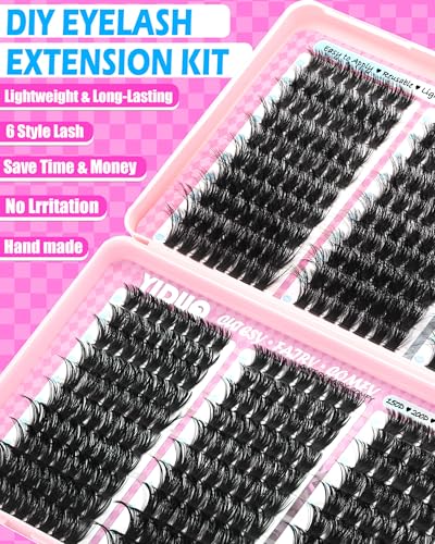 YIDUO 300D Cluster Lash Extensions Kit - 540Pcs 8-18mm