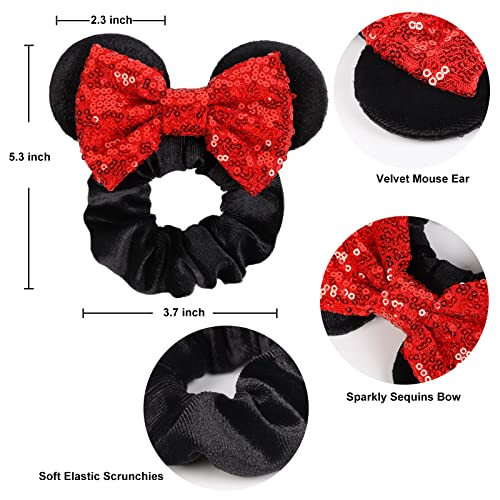 4th of July Hair Scrunchies Mouse Ear Accessories for Women Girls Independency Day Mice Ears Hair Ties Cute Sequins Hair Bow Scrunchies for Ponytail Party Favors Cosplay Costume,Red Blue