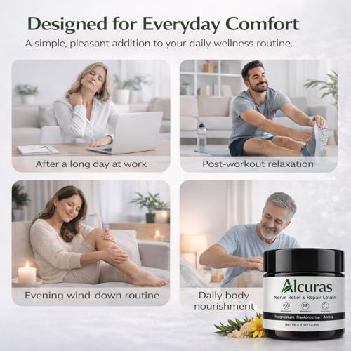 Nerve Cream, Neuropathy Relief Cream with Rosemary, Arnica, Magnesium, Natural Soothing & Moisturizing Body Repair Lotion, Daily Nourishment for Hands, Knee, Feet & Legs, 4FL OZ/120ML